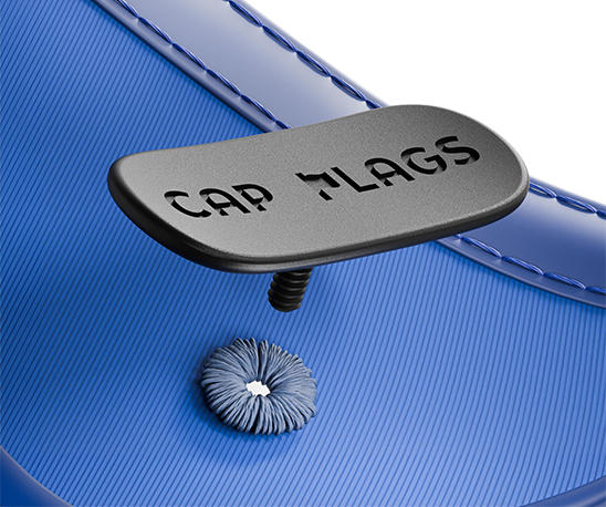 Close-up of the CapFlags base mount showing how it fits through cap ventilation holes