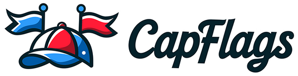 CapFlags logo featuring a blue and red baseball cap with two miniature flags, representing the brand's baseball cap accessories