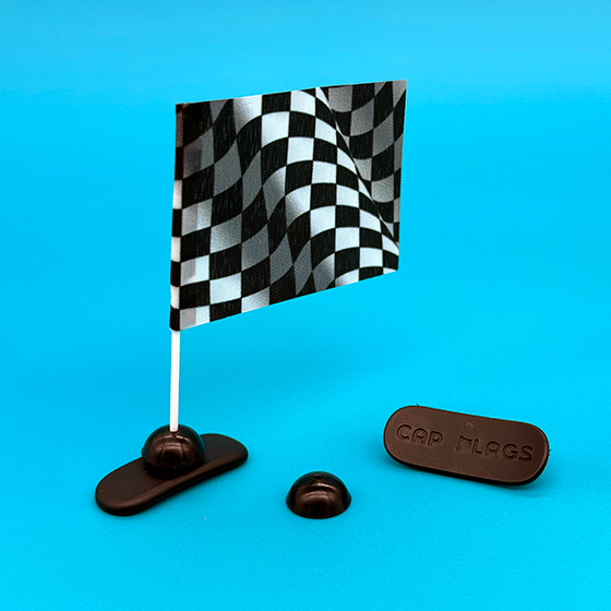 Checkered Race Flag CapFlag with mounting base and components shown on blue background